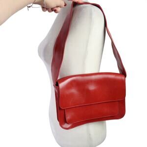 Vintage 90s Kenneth Cole Cherry Red Leather Small Shoulder Bag Purse